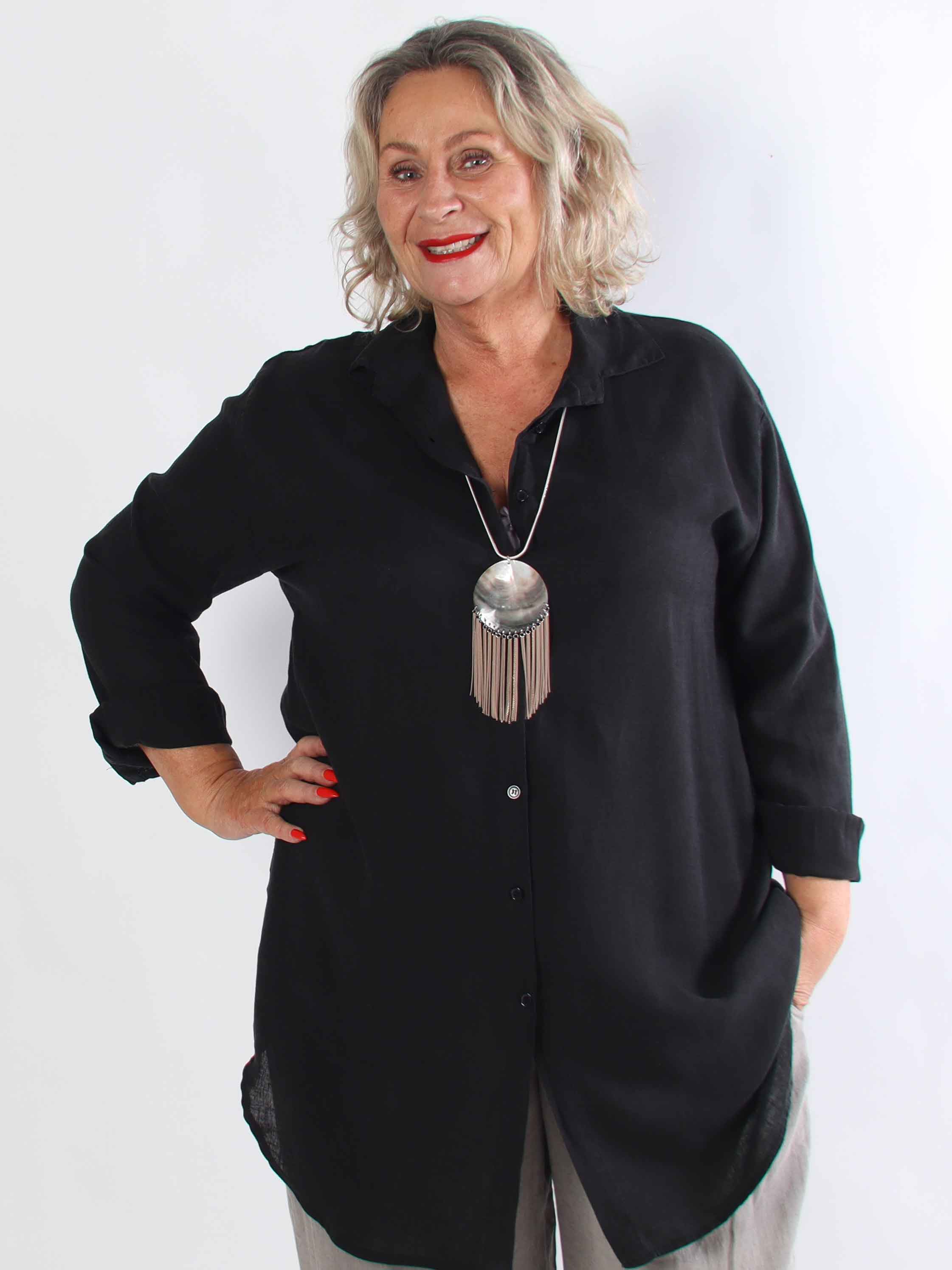 Clara Dress - Plus size skjortekjole i viskose og hør